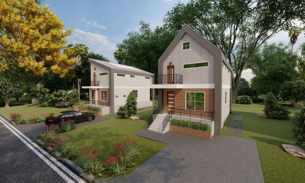 rendering of two modern single family homes