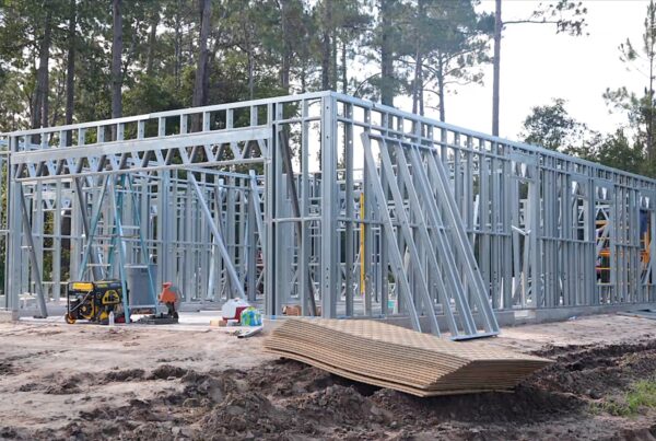 steel frame home first floor nearly complete