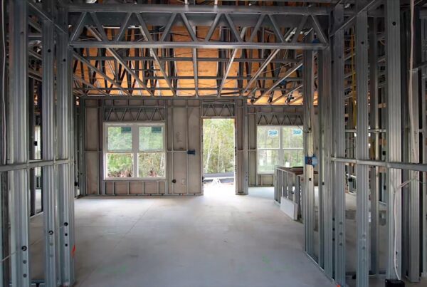 interior of steel frame home under construction